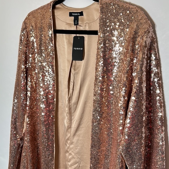 Torrid STRETCH SEQUIN MESH LONG LINE jacket blazer - Picture 7 of 14